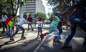 Kids take part in a Sunday afternoon skate lesson.
