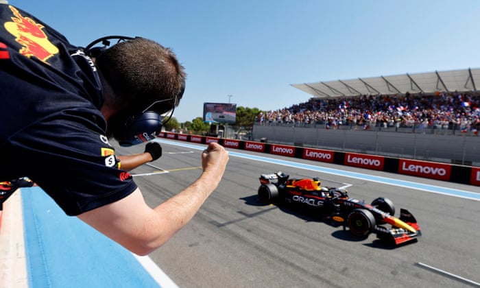 That winning feeling: Red Bull’s Max Verstappen crosses the line to win the race