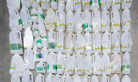 Collection of empty plastic milk cartons