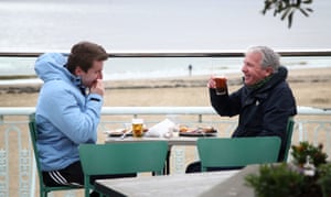 Beer on the seafront, in coats