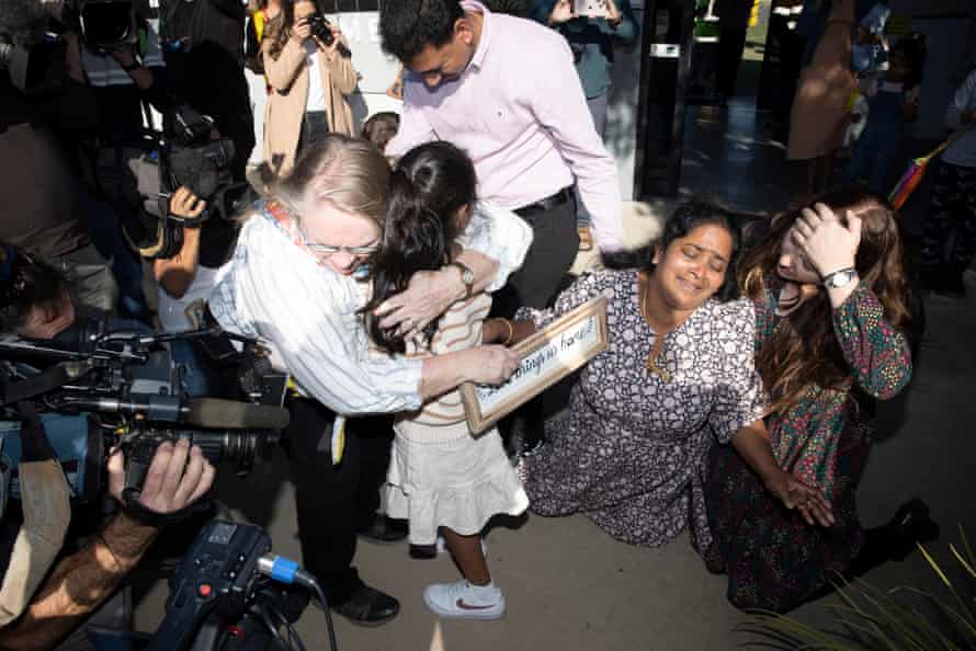 Emotional scenes as the Nadesalingam family arrive at Thangool aerodrome.