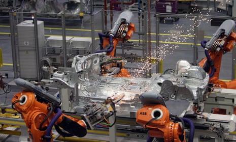 robots at work on a production line