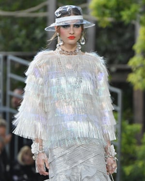 A model walks the runway during the Chanel show