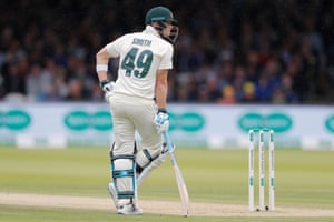 Australian Steve Smith is waiting for his wicket.