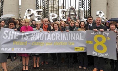 Pro-choice campaigners outside government buildings in Dublin.
