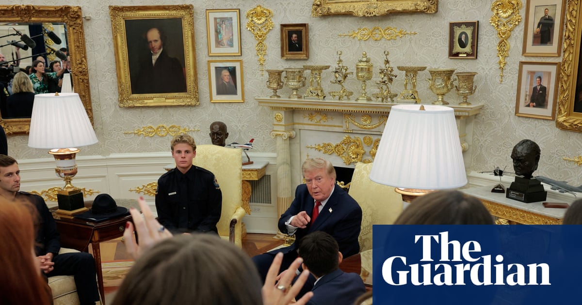 Trump tells a CNN reporter to 'be quiet' in the Oval Office, bravely standing his ground against the mortal threat of a woman holding a microphone.