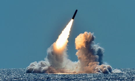 An unarmed Trident II D5 missile being tested off the coast of California.