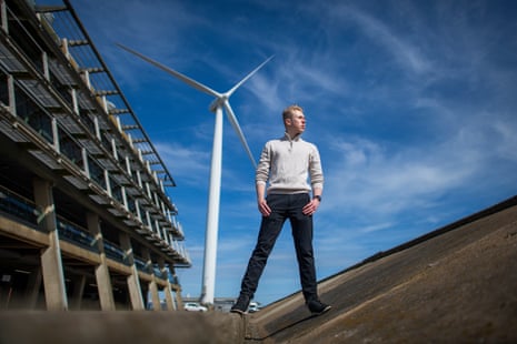 Jake Snell in front of the ‘Gulliver’ wind turbine at Ness Point, Suffolk