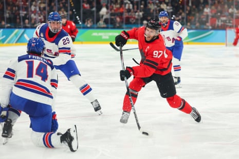 Connor McDavid goes close for Canada.