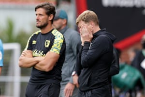 Jason Tindall and Eddie Howe watch Bournemouth slip to defeat at Southampton in July