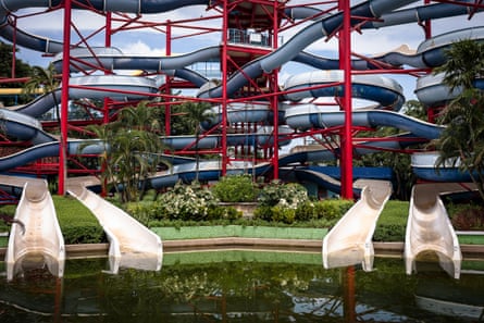 The now discoloured water slides.