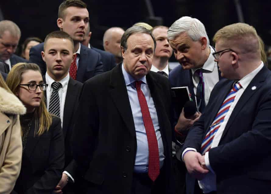 The DUP’s Westminster leader, Nigel Dodds, reacts after losing his seat.