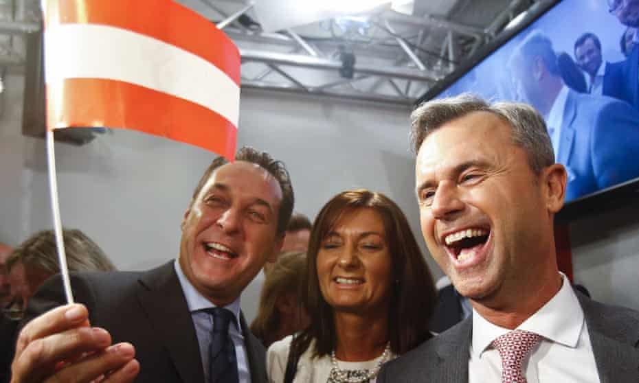 Norbert Hofer, the Freedom party’s presidential candidate, celebrates with supporters in Vienna