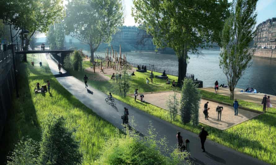 Artist's impression of how the right bank of the Seine will look after it is fully pedestrianised.