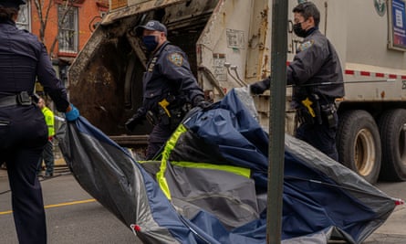 Police conducted a sweep of a homeless encampment adjacent to Tompkins Square Park on 16 April.