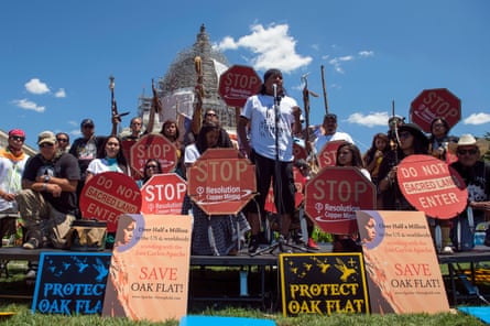 Nosie speaks with Apache activists at a rally near Superior, Arizona, in front of the US Capitol in Washington in 2015.