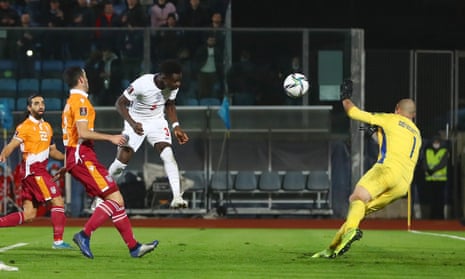 Bukayo Saka of England scores a goal to make the score 0-10.
