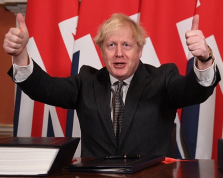 Boris Johnson with his thumbs up.
