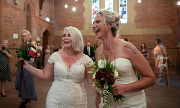 Rebecca Hickson and Sarah Turnbull after being married in Newcastle on 9 January.