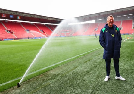 The Ireland head coach Heimir Hallgrímsson gets a welcome, of sorts, at the Fortune Arena