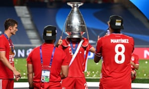 Paris Saint Germain vs Bayern Munich: UEFA Champions League final<br>LISBON, PORTUGAL - AUGUST 23: (----EDITORIAL USE ONLY â MANDATORY CREDIT - "UEFA / MICHAEL REGAN / HANDOUT" - NO MARKETING NO ADVERTISING CAMPAIGNS - DISTRIBUTED AS A SERVICE TO CLIENTS----) Lucas Hernandez (R2) of Bayern Munich celebrates at the end of the UEFA Champions League final football match between Paris Saint-Germain and Bayern Munich at the Luz stadium in Lisbon, Portugal on August 23, 2020. Germany's Bayern Munich defeated France's Paris Saint-Germain 1-0 on Sunday to win the 2020 UEFA Champions League title. (Photo by Michael Regan / UEFA / Handout/Anadolu Agency via Getty Images)