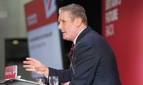 Keir Starmer on stage at the Oval Labour business summit in London