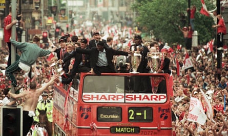 We were campions … Manchester United’s treble parade in May 1999.