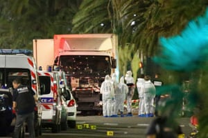The truck that ran into a crowd is riddled with bullet holes