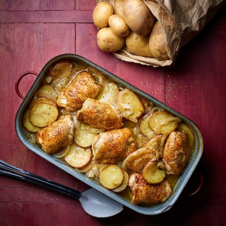 Poppy O’Toole’s boulangere one pan with roast chicken thighs.