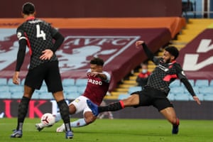 Aston Villa’s English striker Ollie Watkins scores their second goal.