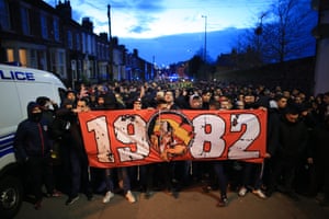 Atletico fans make their way to Anfield for the Champions League round of 16 match against Liverpool on 11 March 2020.