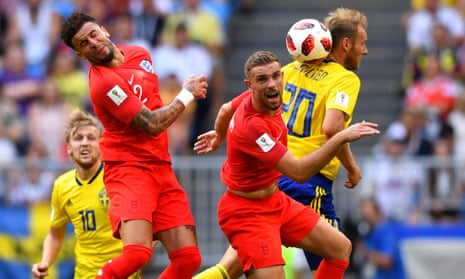 Jordan Henderson (centre) tussles with Sweden’s Ola Toivonen in England’s 2-0 win.