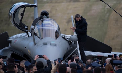 The Greek prime minister, Kyriakos Mitsotakis, inspects a Rafale fighter jet in Tanagra base, north of Athens, Greece, on Wednesday.