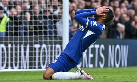 Chelsea defender Thiago Silva reacts after missing a chance to score.