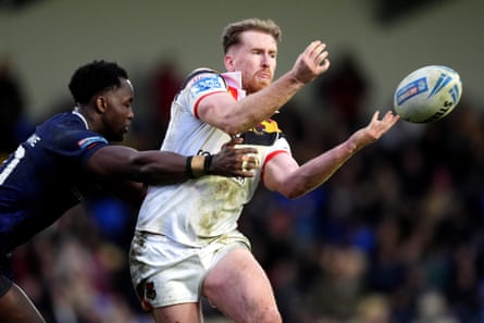 Rowan Milnes playing for Bradford Bulls in the Challenge Cup against London Broncos.