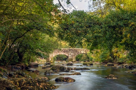 Fingle Bridge on the River Teign, near Castle Drogo in the Dartmoor National Park, Devon, England.