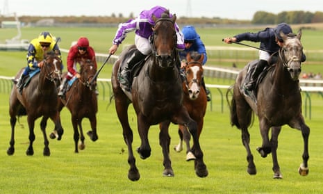 Blackbeard, ridden by Ryan Moore, beats The Antarctic in the Middle Park Stakes at Newmarket.