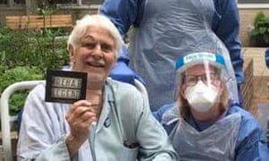 Robin Hanbury-Tenison with Derriford hospital staff in the ‘secret garden’.