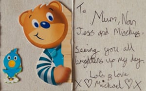 A card from Michael Sandford to his family (including the cat).
