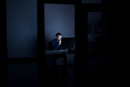 Man working late in office