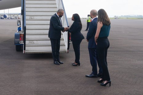 Home secretary James Cleverly arrives at Kigali International Airport in Rwanda, on 5 December 2023, as the government tries to get around the Supreme Court ruling that its offshore Rwanda immigration plan is “unlawful”.