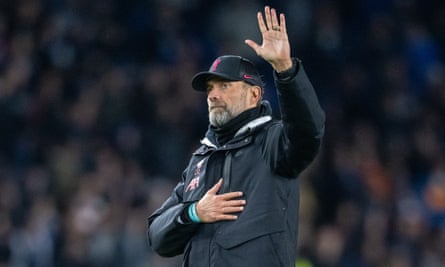 Jürgen Klopp salutes Liverpool’s travelling support after the 3-0 defeat at Brighton