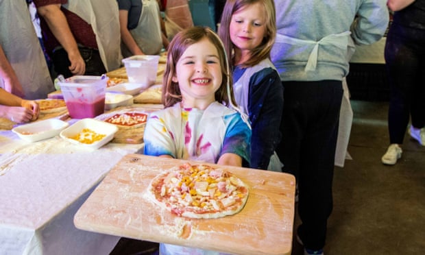 A family pizza-making workshop at Oakfire Pizza in Marina Market.
