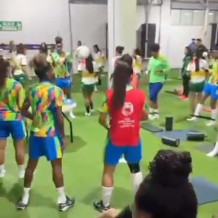Brazil training indoors anterior to a Copa América Femenina match.