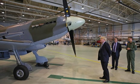 Boris Johnson inspects a Spitfire at RAF Lossiemouth, Moray.