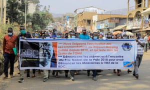 Protesters march in support of Denis Mukwege in Bukavu, eastern Democratic Republic of Congo.