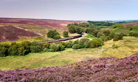 A train travels through the North York Moors, near Goathland.