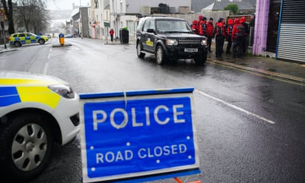 Police close the road to the Torpoint ferry crossing slipway on the Tamar