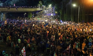 Demonstrators gather in the Square of Heroes in Tbilisi on Tuesday night.