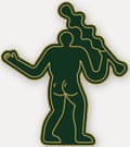 Pin badge in the shape of the Cerne Giant seen from behind